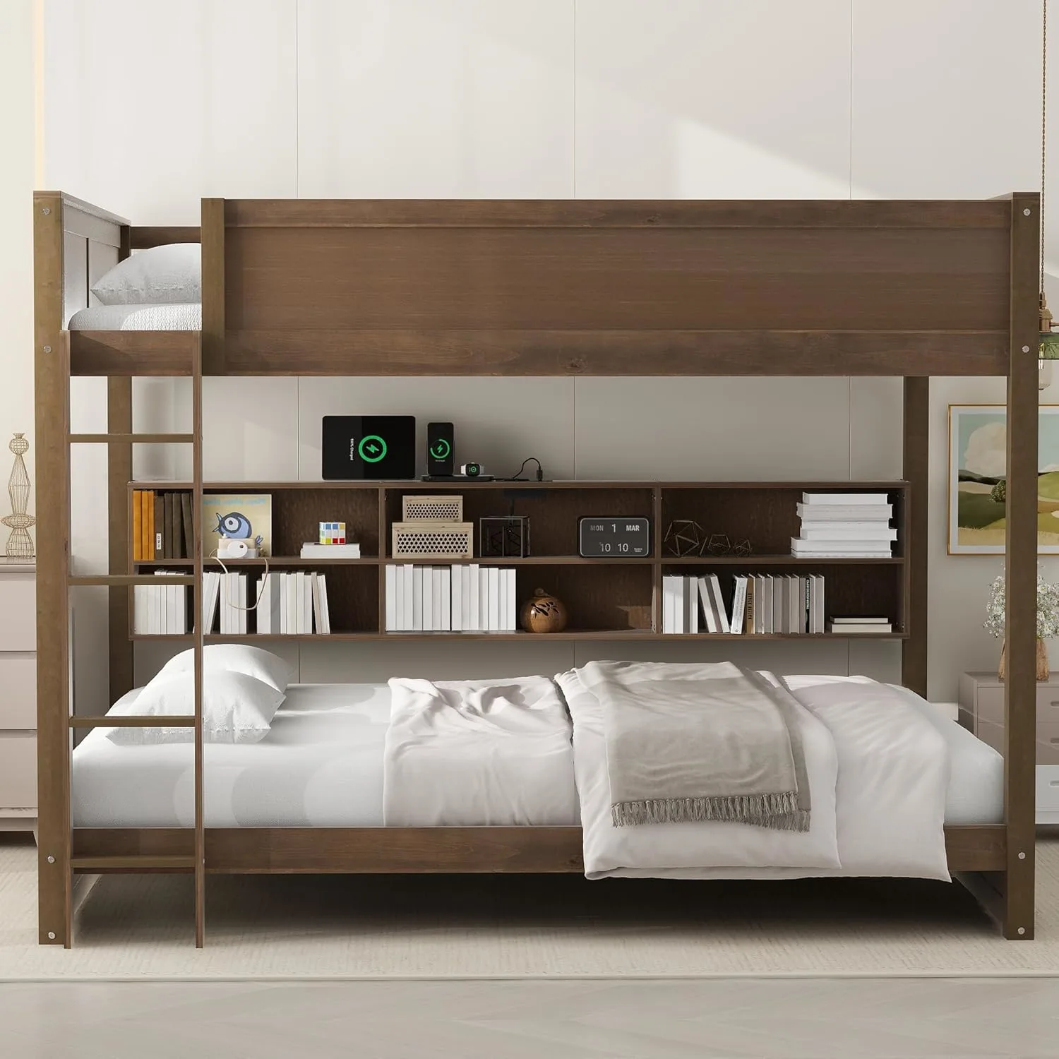 Ball & Cast Queen Over Queen Bunk Bed with 6 Storage Cabinets and USB Ports